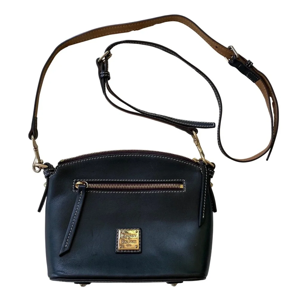 Dooney & Bourke Crossbody Bag Small Black Leather Domed Purse Classic Luxury